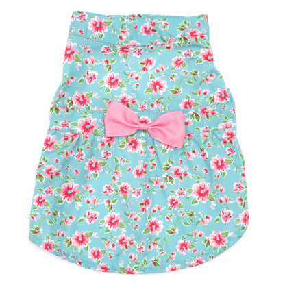 Watercolor Floral Dog Dress – Polyester, Teal, Sizes XS–XXL