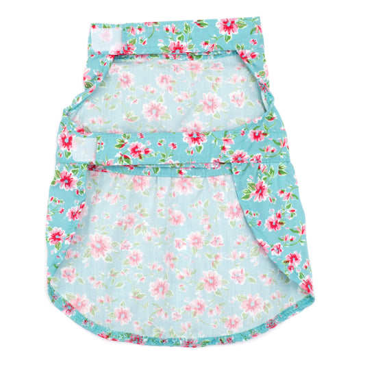 Watercolor Floral Dog Dress – Polyester, Teal, Sizes XS–XXL