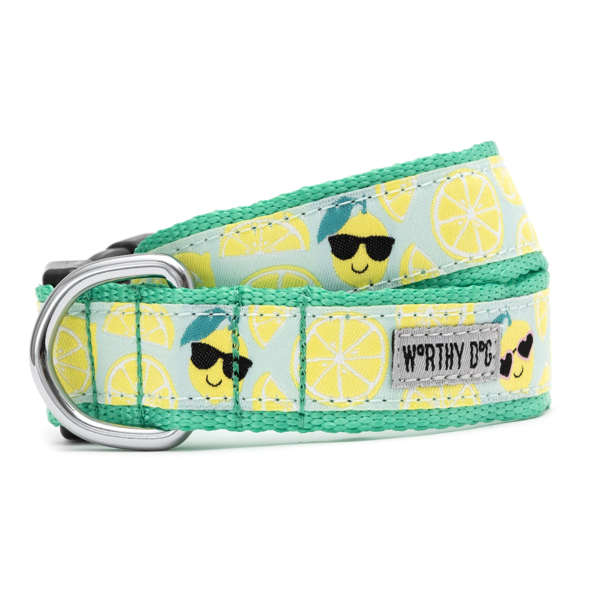 Lemons Dog Collar – Mint Green, Sizes XS–XL
