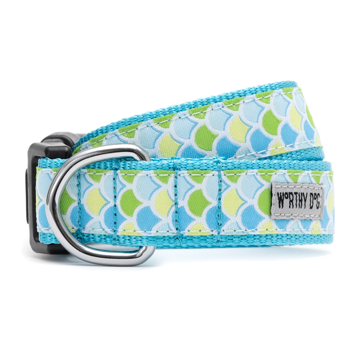Mermaid Scale Nylon Dog Collar in blue, main product view