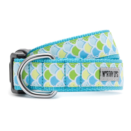 Mermaid Scale Nylon Dog Collar in blue, main product view