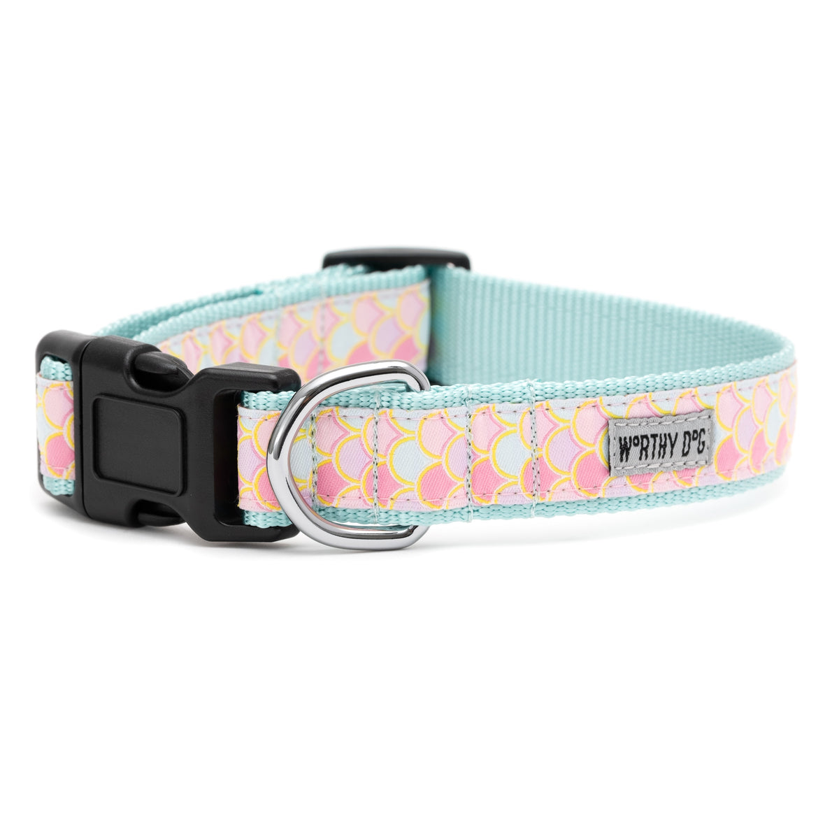 Mermaid Scale Nylon Dog Collar in pink, product view 5