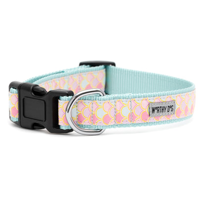 Mermaid Scale Nylon Dog Collar in pink, product view 5