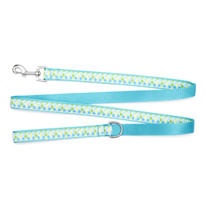 Mermaid blue ribbon and nylon dog leash, product view 2