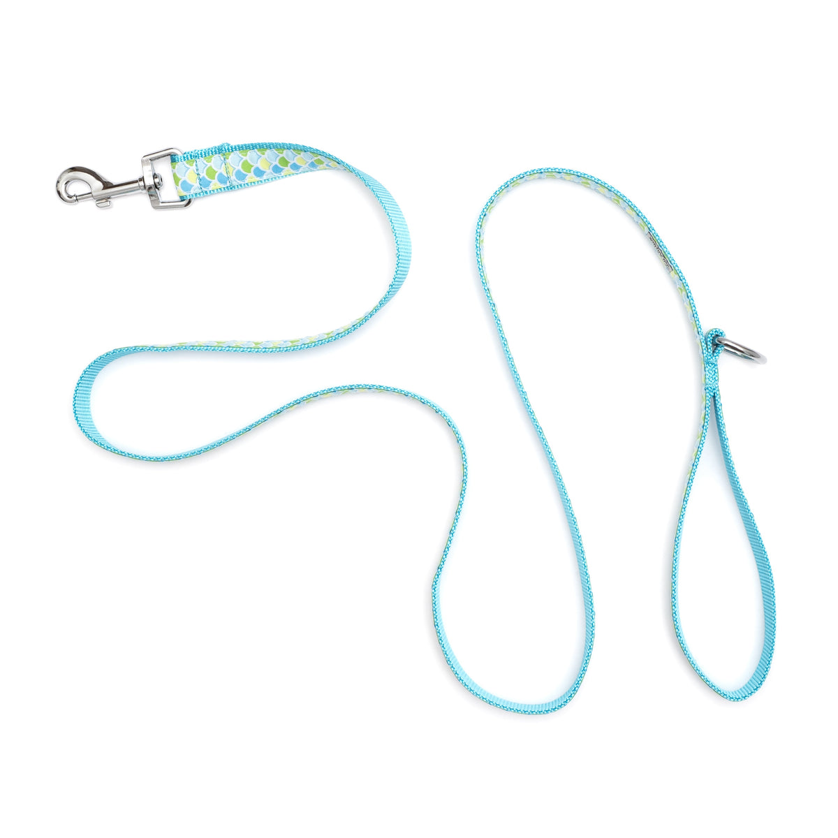 Mermaid blue ribbon and nylon dog leash, product view 3