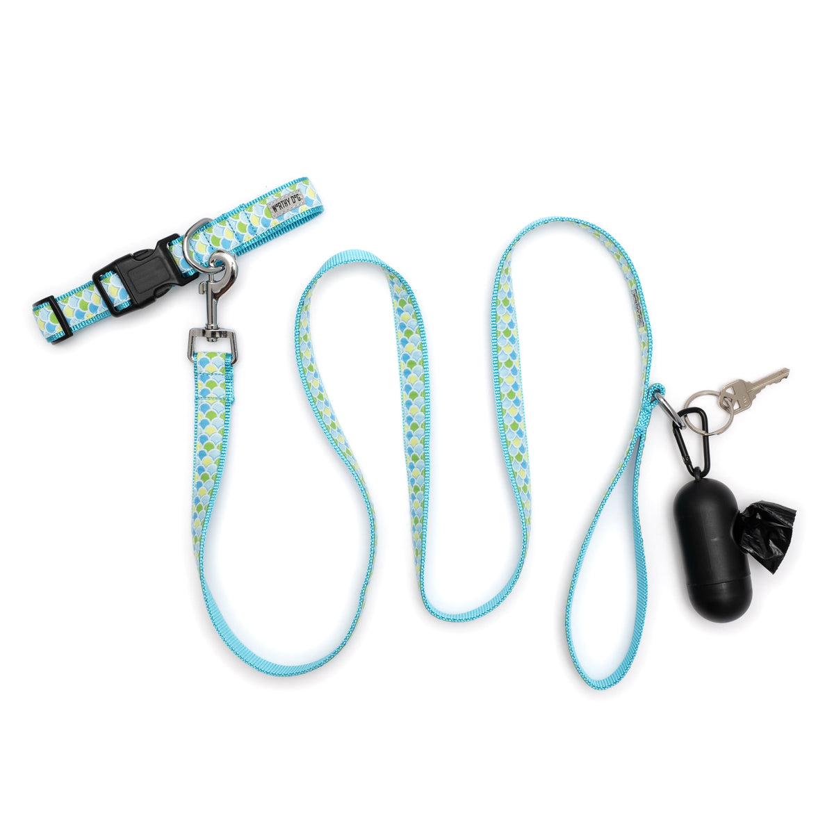 Mermaid blue ribbon and nylon dog leash, product view 4