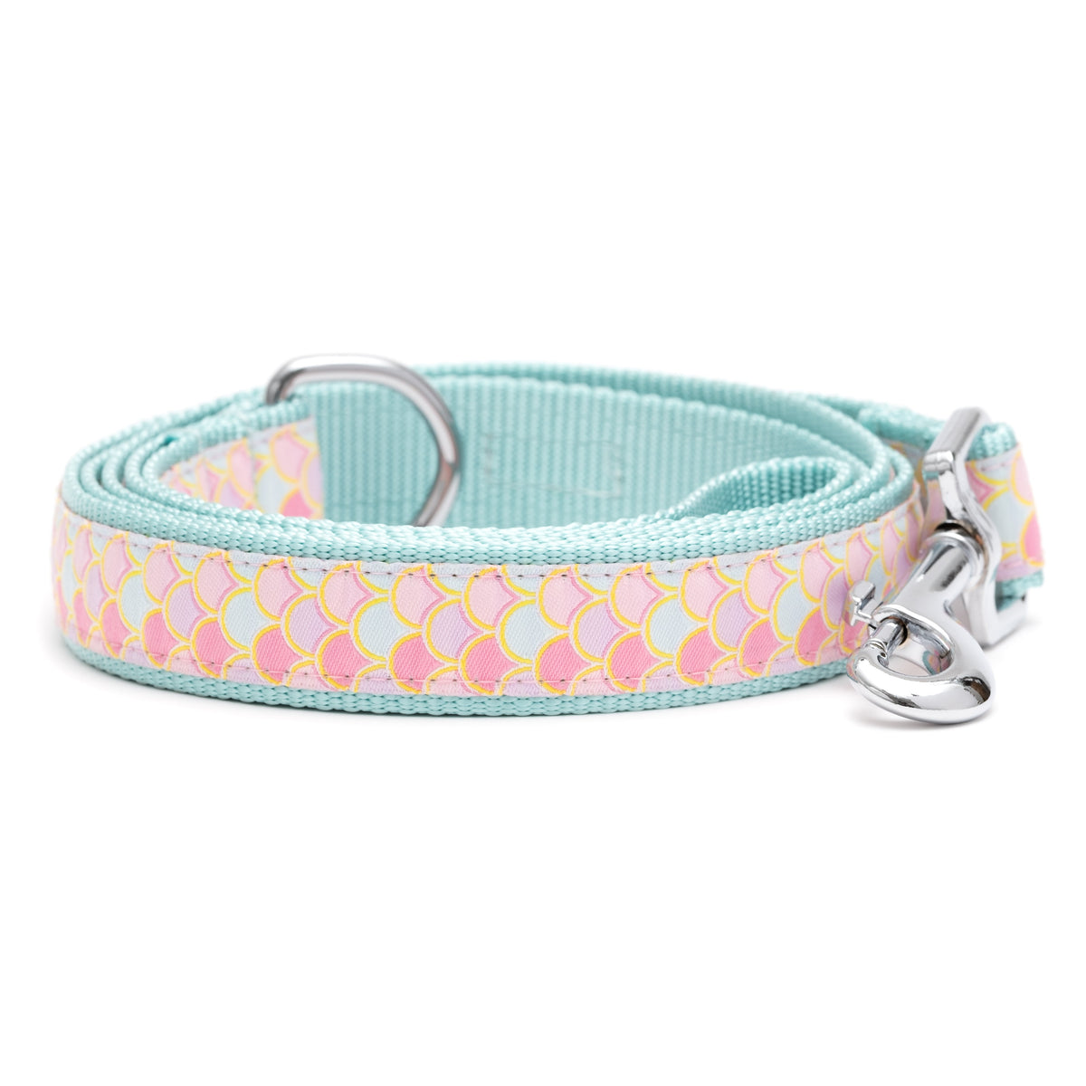 Mermaid pink ribbon and nylon dog leash, coiled leash