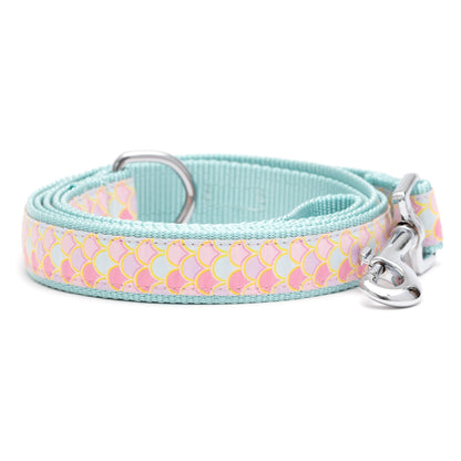 Mermaid pink ribbon and nylon dog leash, coiled leash