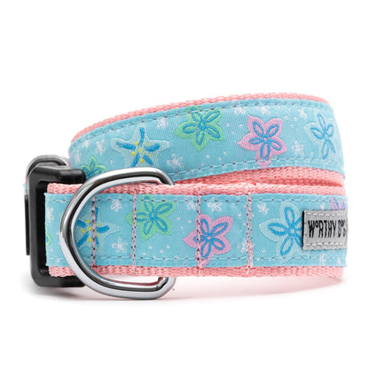 Starfish Floral Dog Collar – Blue, Sizes XS–XL
