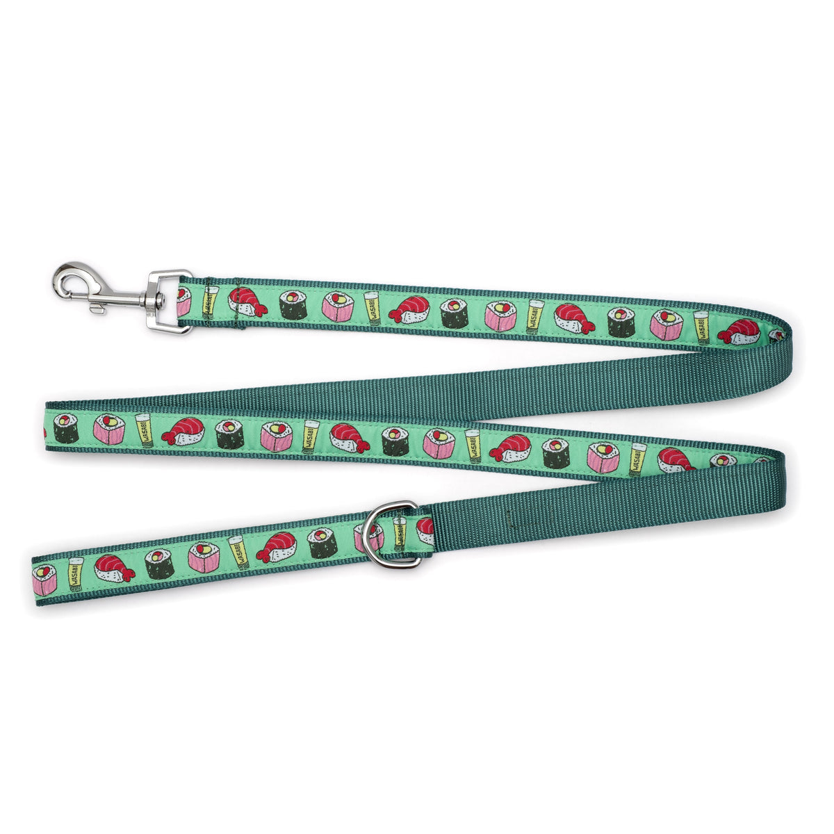 Sushi mint green ribbon and nylon dog leash, product view 2