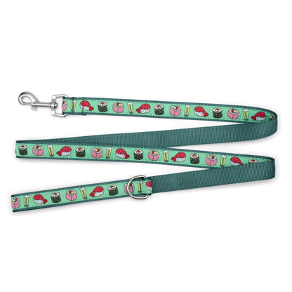 Sushi mint green ribbon and nylon dog leash, product view 2