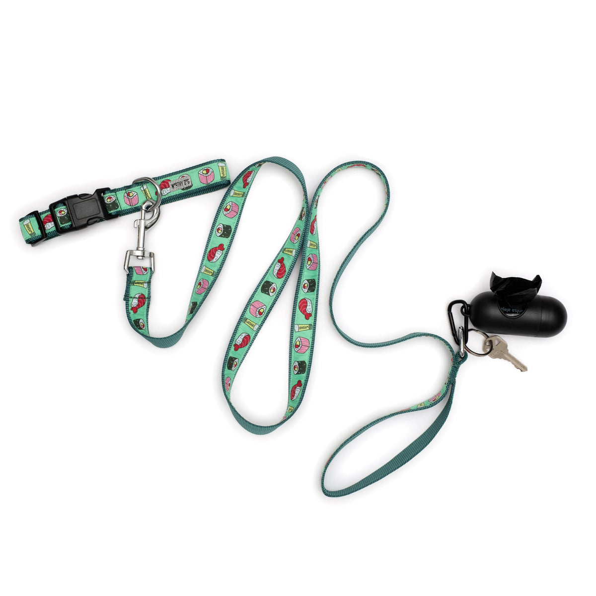 Sushi mint green ribbon and nylon dog leash, product view 4