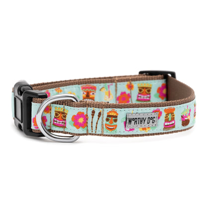 Tiki Time Dog Collar – Blue, Sizes XS–XL