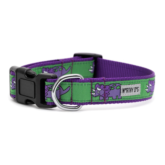 Triceratops Dog Collar – Green, Sizes XS–XL
