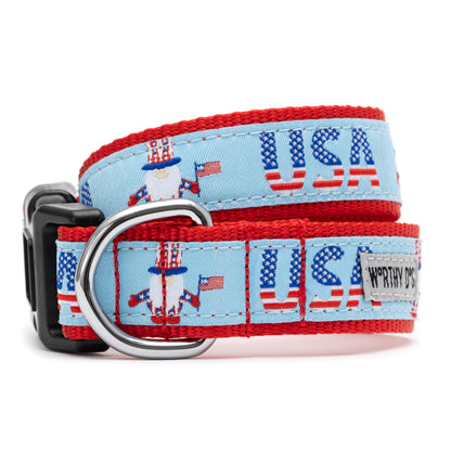 Uncle Sam Gnome Dog Collar – Red/White/Blue, Sizes XS–XL