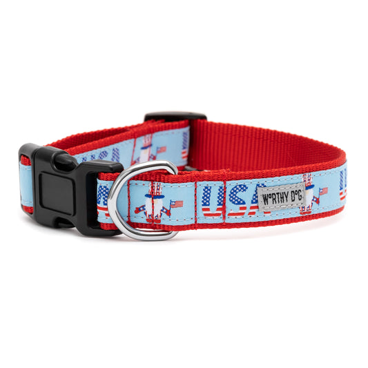 Uncle Sam Gnome Dog Collar – Red/White/Blue, Sizes XS–XL