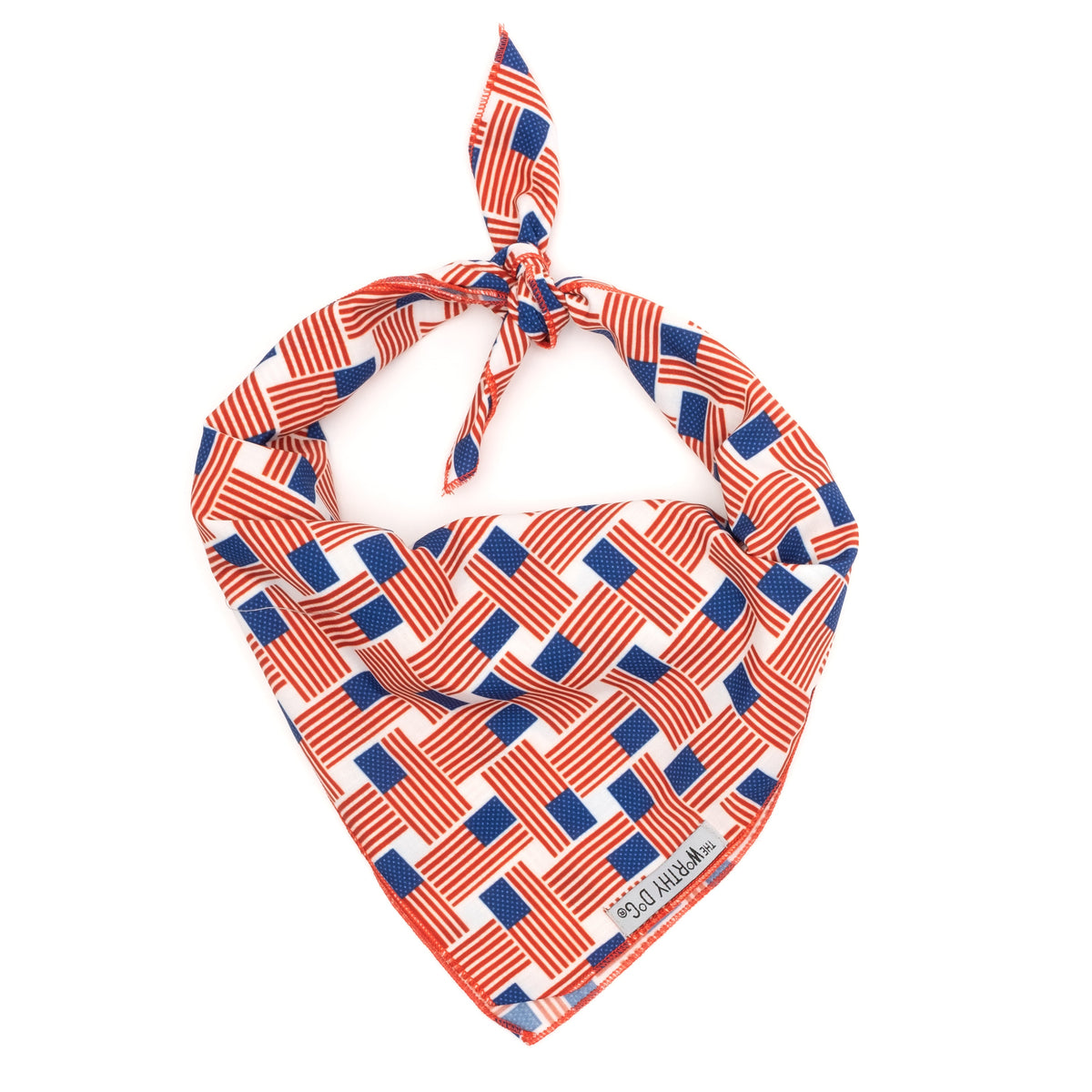 Patchwork Flag Dog Bandana – Polyester, Red/White/Blue, Sizes S, L
