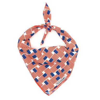 Patchwork Flag Dog Bandana – Polyester, Red/White/Blue, Sizes S, L