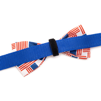 Patchwork Flag Dog Bow Tie – Polyester, Red/White/Blue, Sizes S, L