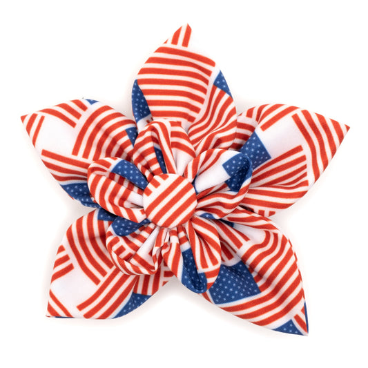 Patchwork Flag Dog Flower – Polyester, Red/White/Blue, Sizes S, L