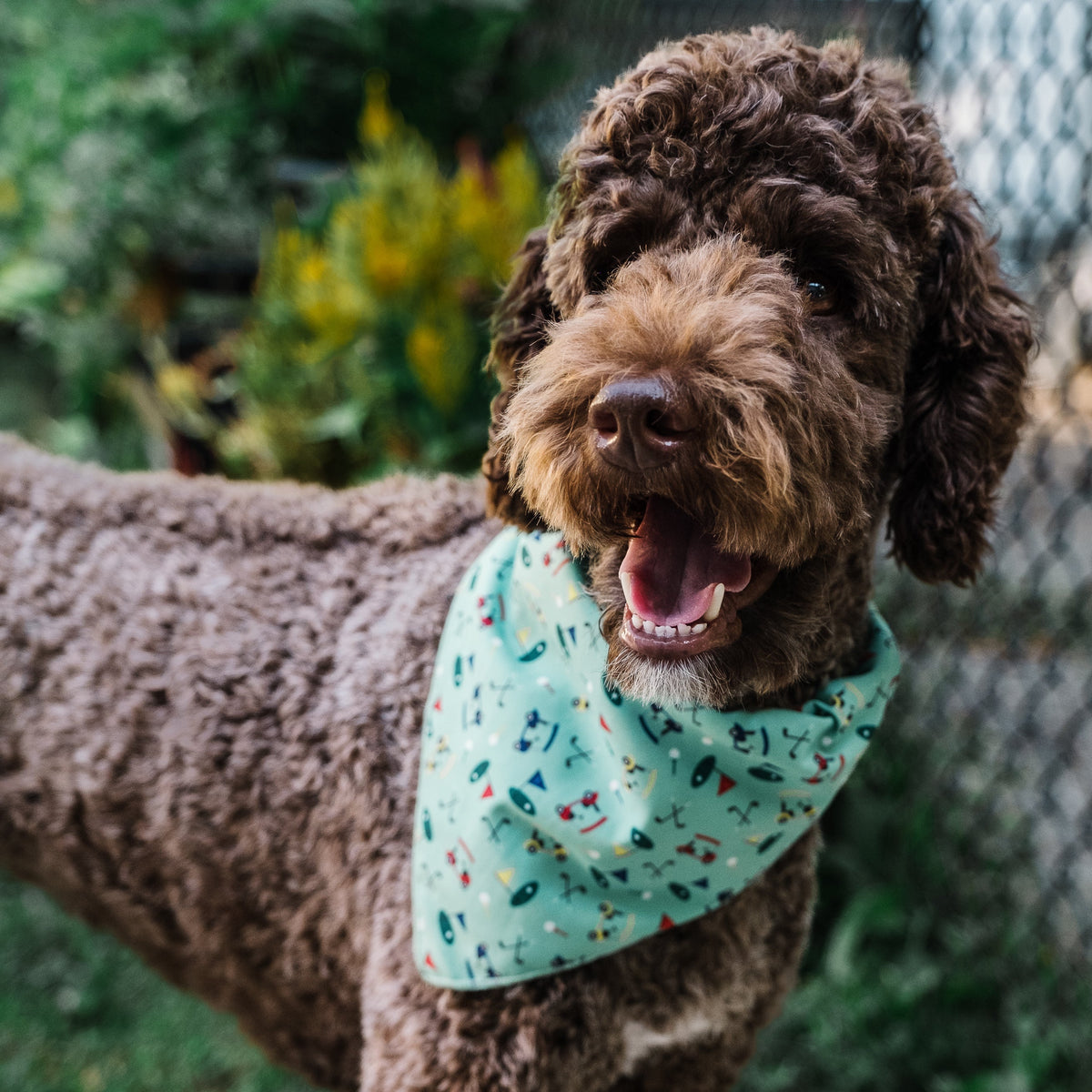 Golf Dog Bandana – Polyester, Green, Sizes S, L