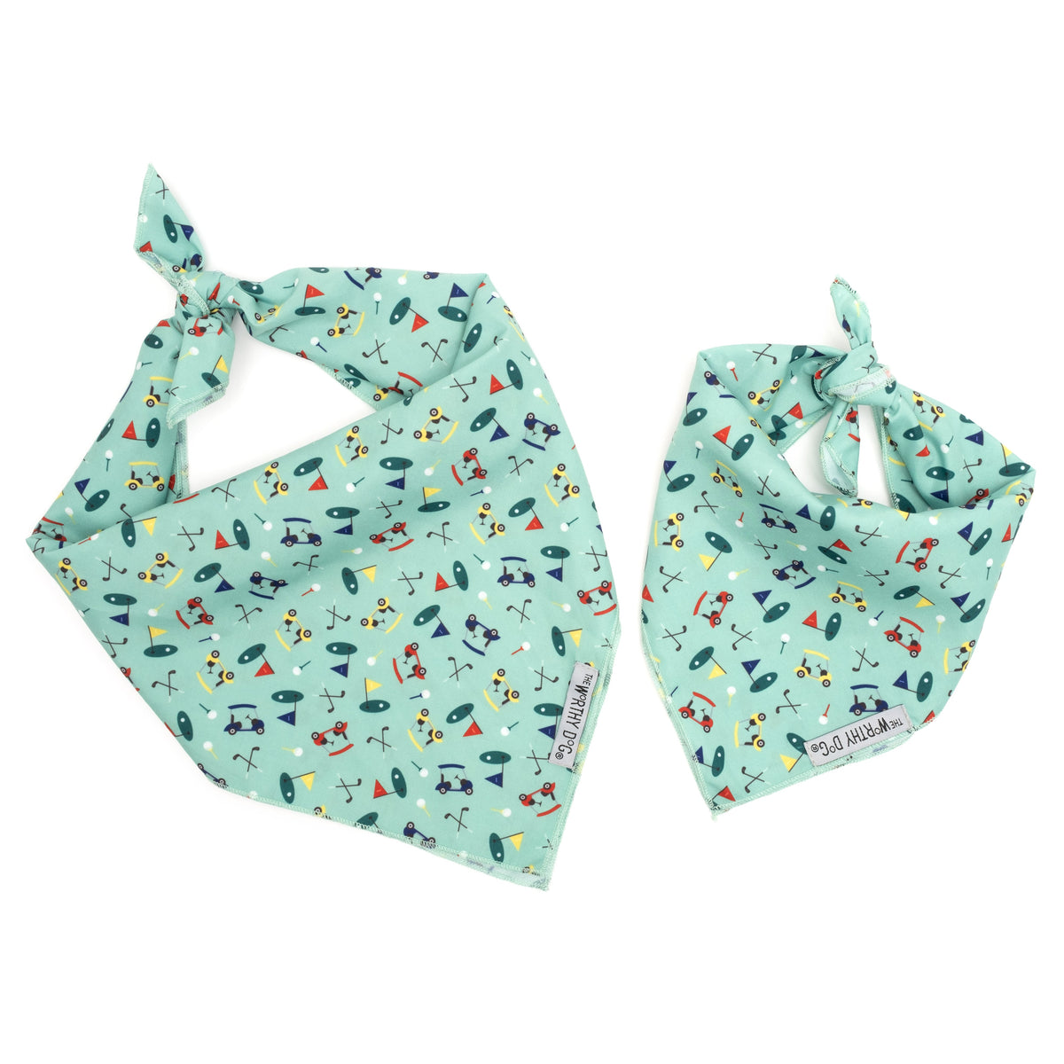 Golf Dog Bandana – Polyester, Green, Sizes S, L
