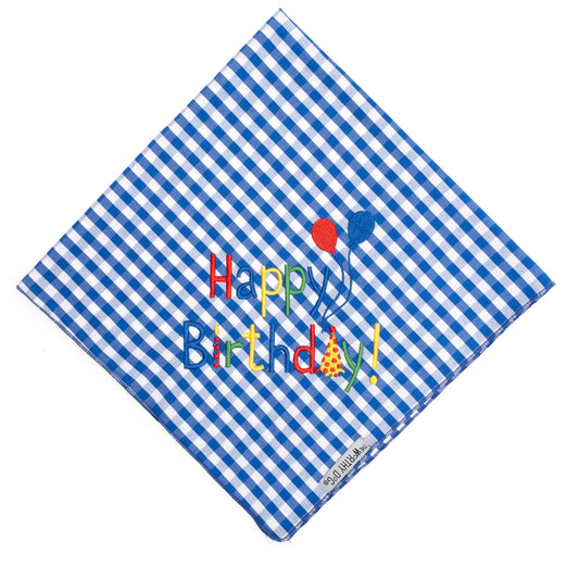 Happy Birthday Dog Bandana – Polyester, Blue & Pink, Sizes S, L