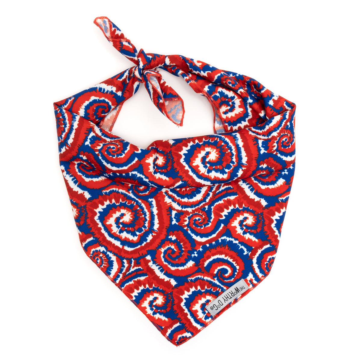 Kaleidoscope Dog Bandana – Polyester, Red/White/Blue, Sizes S, L