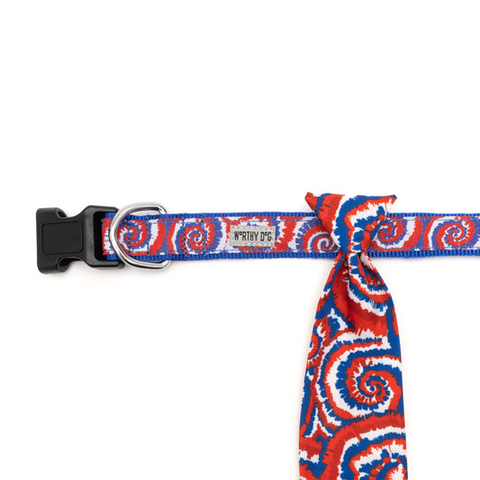 Kaleidoscope Dog Neck Tie – Polyester, Red/White/Blue, Sizes S, L