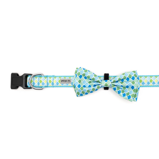Mermaid Dog Bow Tie – Polyester, Blue, Sizes S, L