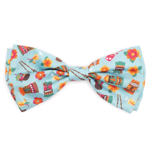 Tiki Time Dog Bow Tie – Polyester, Blue, Sizes S, L