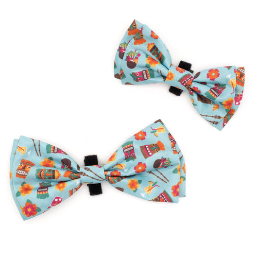 Tiki Time Dog Bow Tie – Polyester, Blue, Sizes S, L