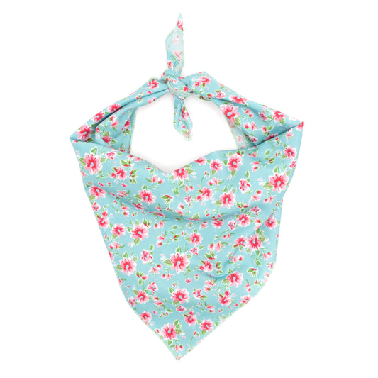 Watercolor Floral Dog Bandana – Polyester, Teal, Sizes S, L