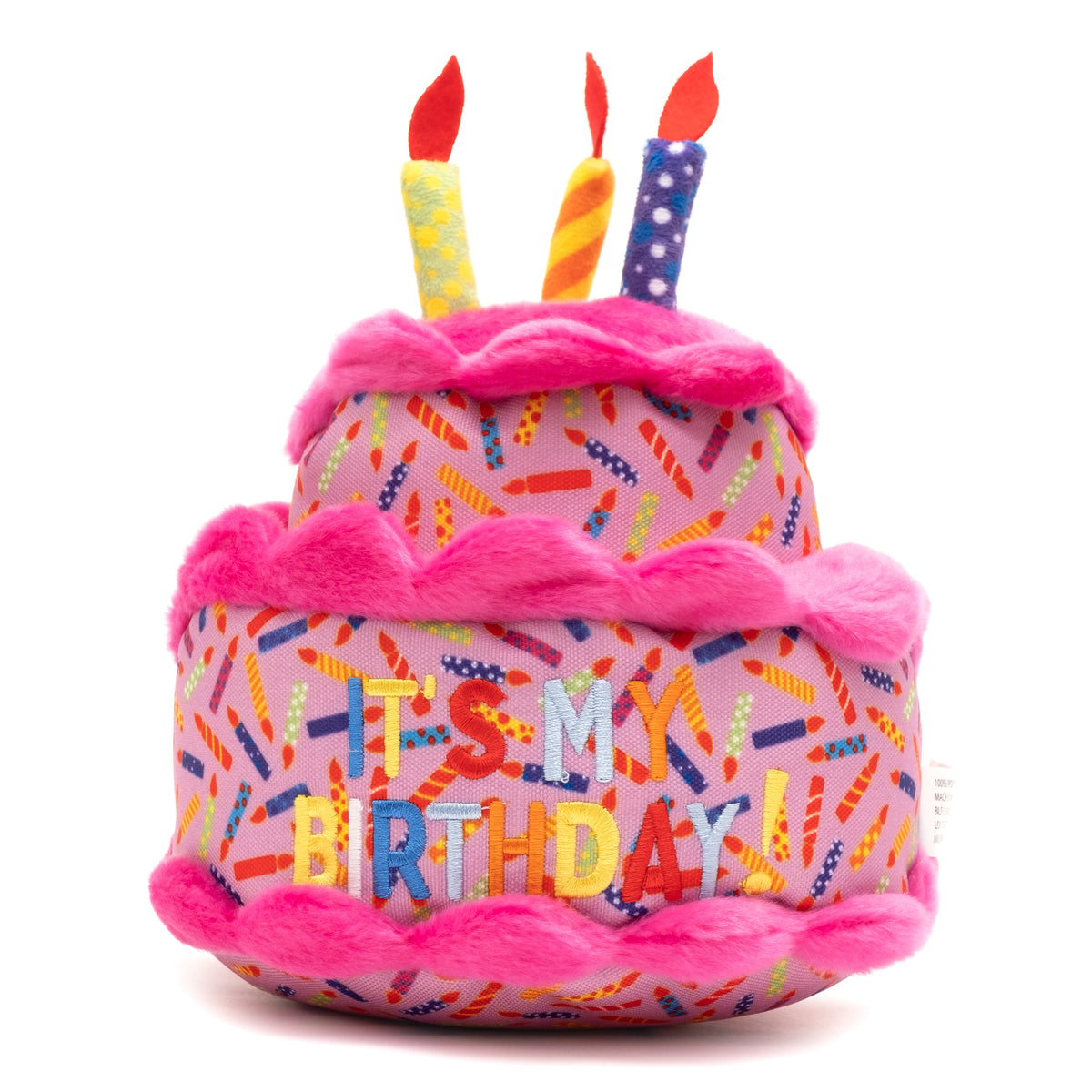 Birthday Cake Squeaky Dog Toy, Pink cake front view