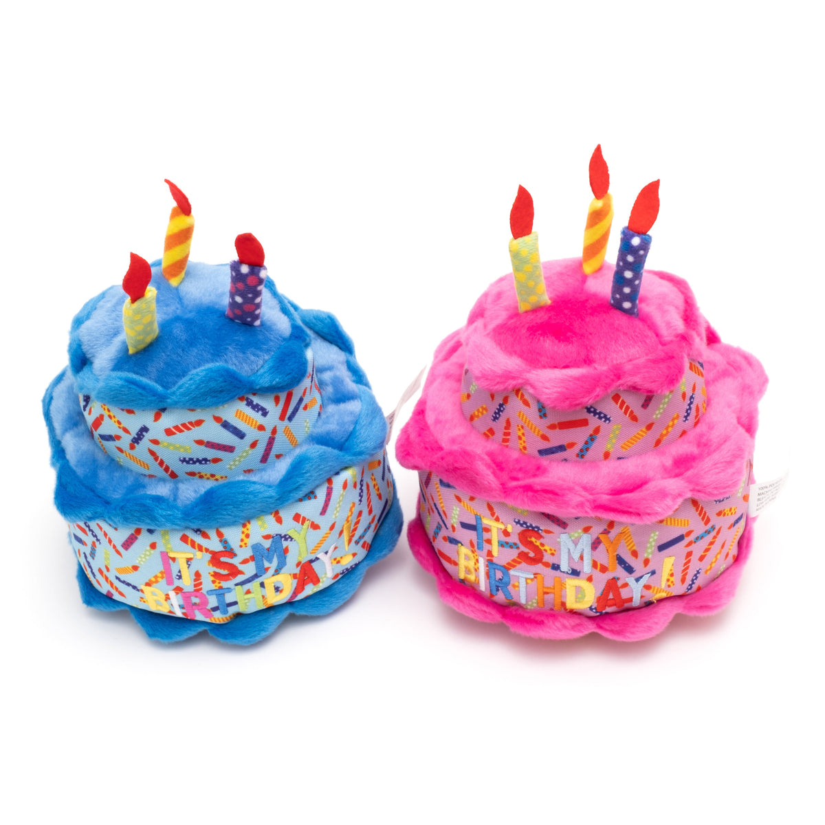 Birthday Cake Squeaky Dog Toy, Blue and Pink color comparison