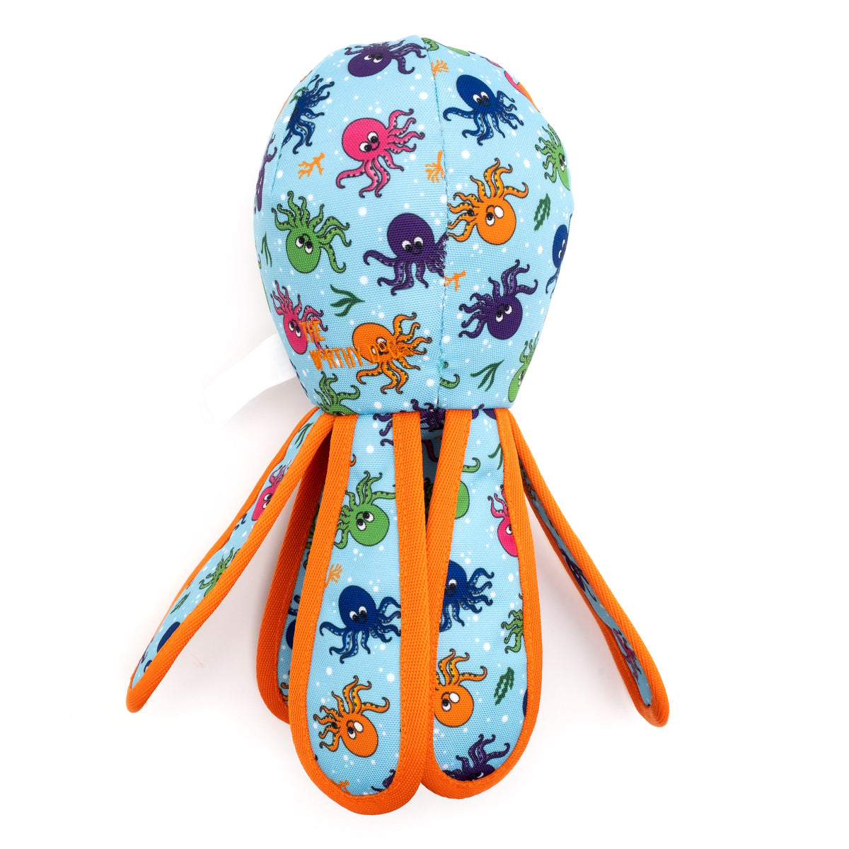 Blue Octopus Squeaky Dog Toy in blue, product view 3