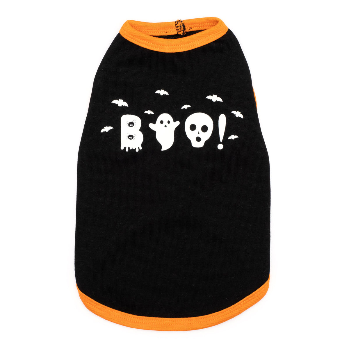 Glow in the Dark Boo! Dog Tank Top – Cotton, Black, Sizes XS–XXL
