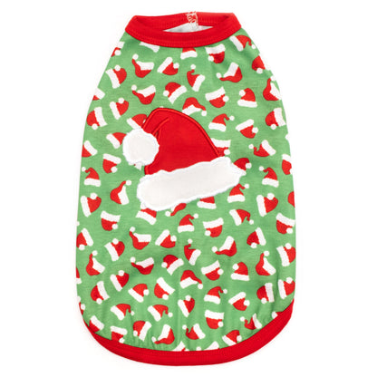 Santa Hats Dog Tank Top – Cotton, Green, Sizes XS–XXL