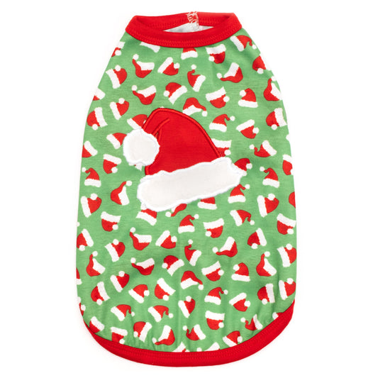 Santa Hats Dog Tank Top – Cotton, Green, Sizes XS–XXL