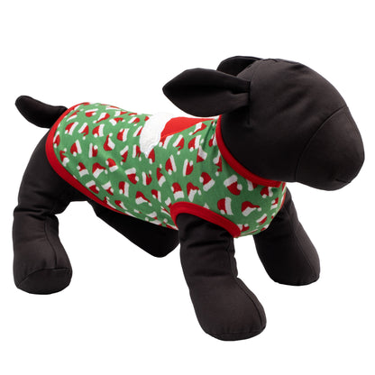 Santa Hats Dog Tank Top – Cotton, Green, Sizes XS–XXL