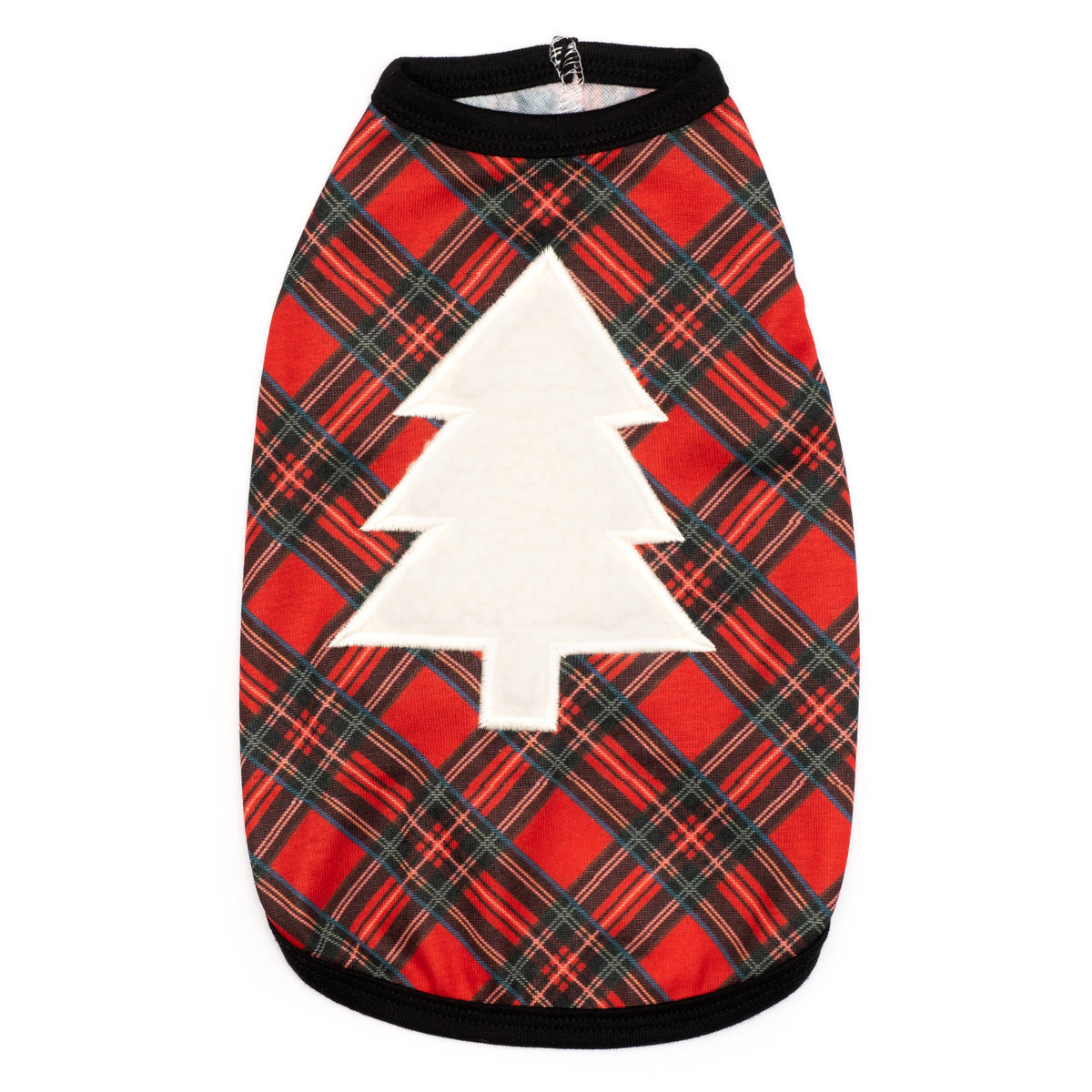 Stewart Plaid Tree Dog Tank Top – Cotton, Red, Sizes XS–XXL