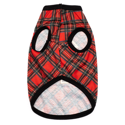 Stewart Plaid Tree Dog Tank Top – Cotton, Red, Sizes XS–XXL