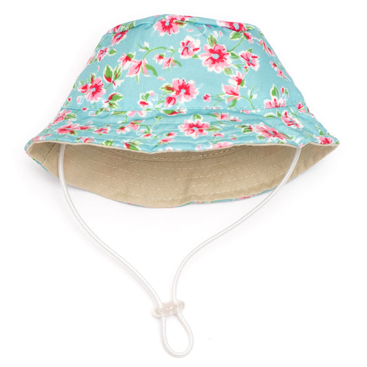 Watercolor Floral Bucket Dog Hat – Polyester, Teal, Sizes S–XL