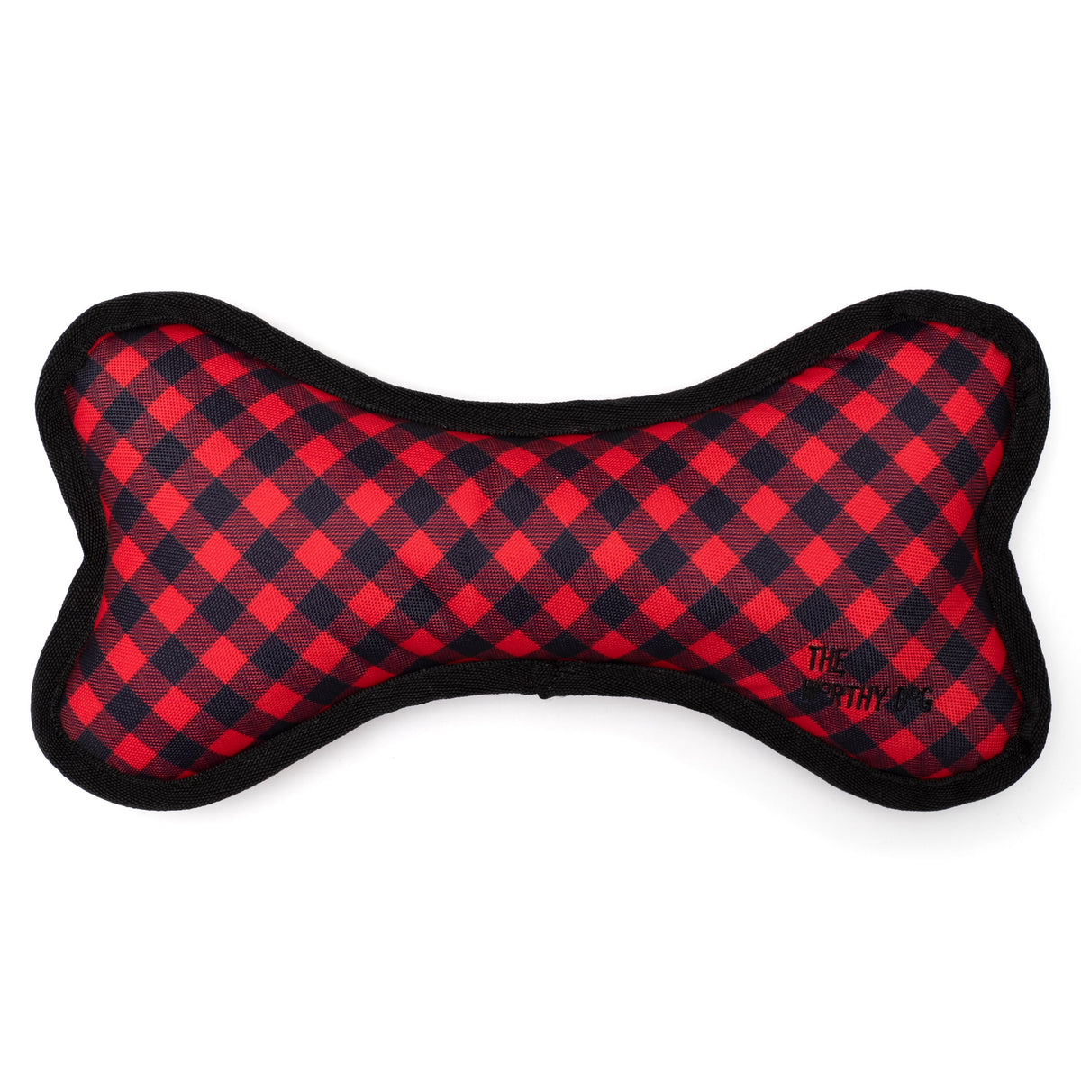 Bias Buffalo Plaid Bone Dog Toy – Red, Sizes S, L