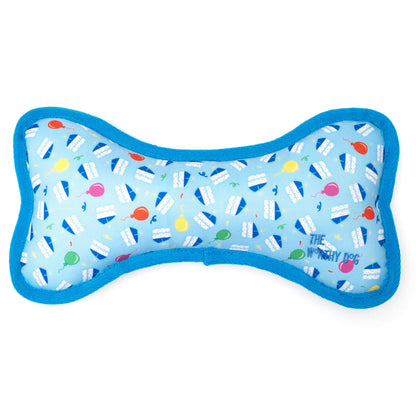 Blue Birthday Boy Bone Squeaky Dog Toy in blue, main product view