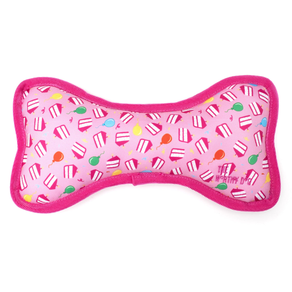 Pink Birthday Girl Bone Squeaky Dog Toy in pink, main product view