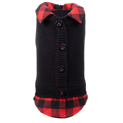 Two-Fer Cardigan Dog Sweater – Acrylic, Black & Black/Beige, Sizes XXS–XXL
