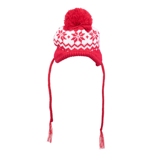 Fairisle Snowflake Dog Hat – Acrylic, Red, Sizes XS–L