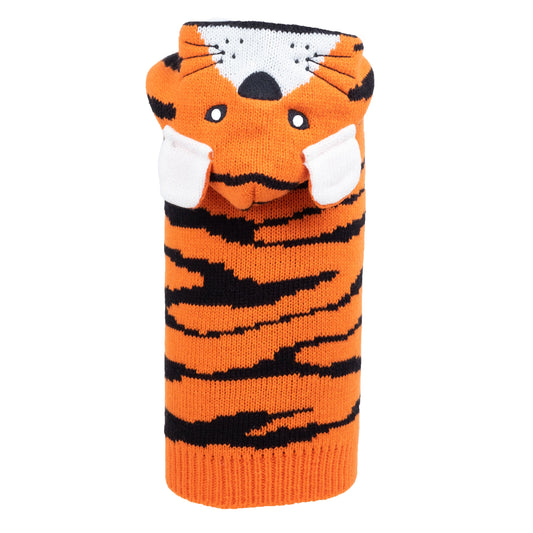 Tiger Hoodie Dog Sweater – Acrylic, Orange, Sizes XXS–XXL