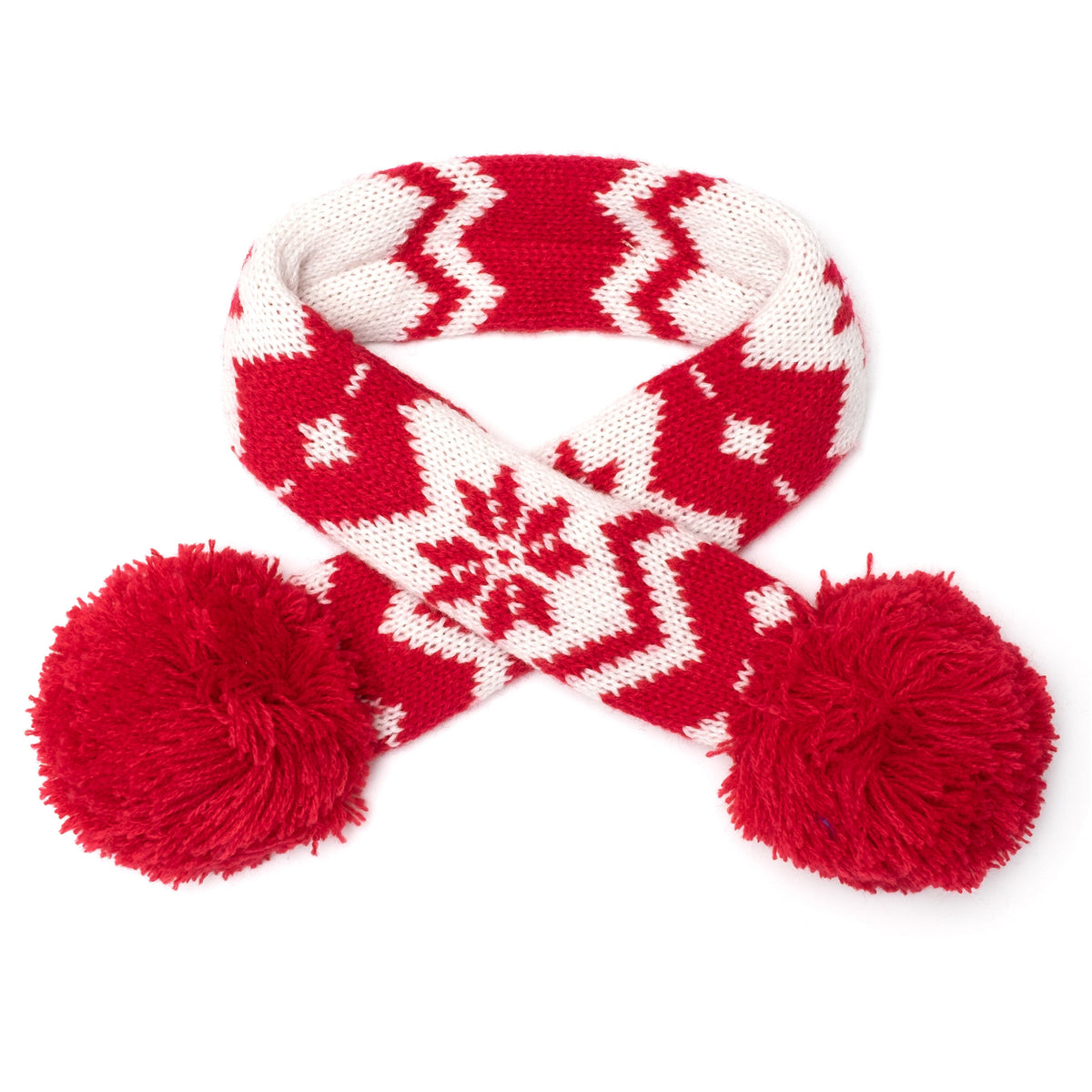 Fairisle Snowflake Dog Scarf – Acrylic, Red, Sizes XS–L